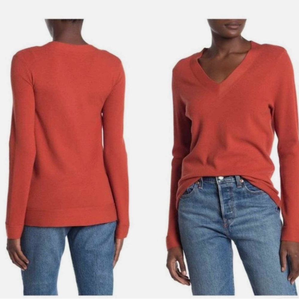Cyrus V-Neck Sweater in Burnt Orange